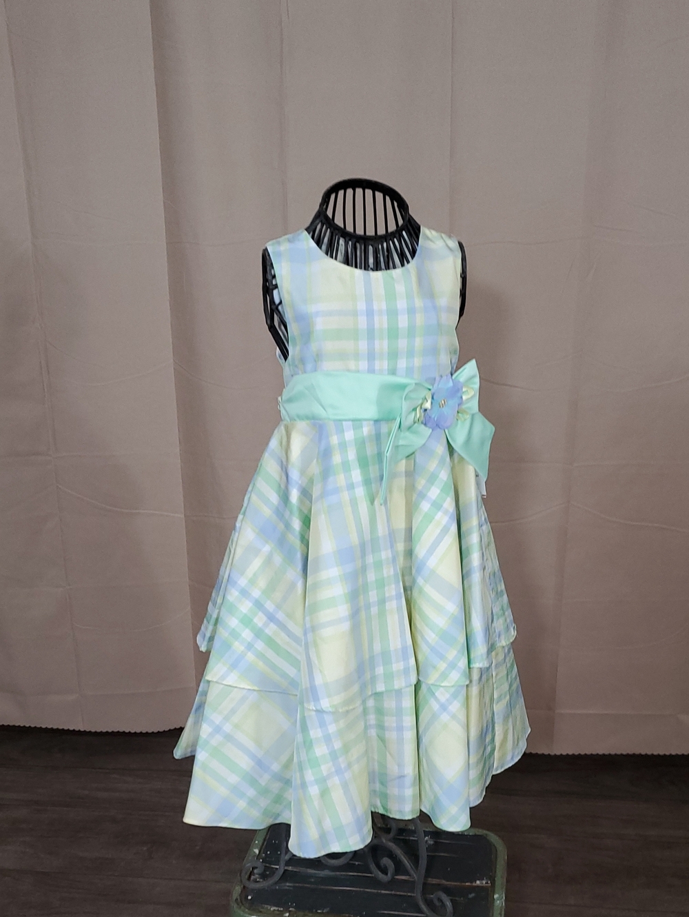 Good Lad Pastel Plaid Formal Dress with Mint Sash